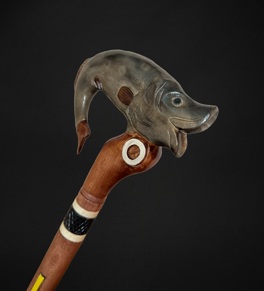 Walking Cane with Fish Design and Fishing Motif