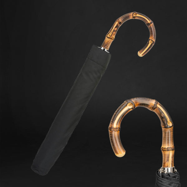 Classic Designer Whangee Handle Folding Black Umbrella | ART