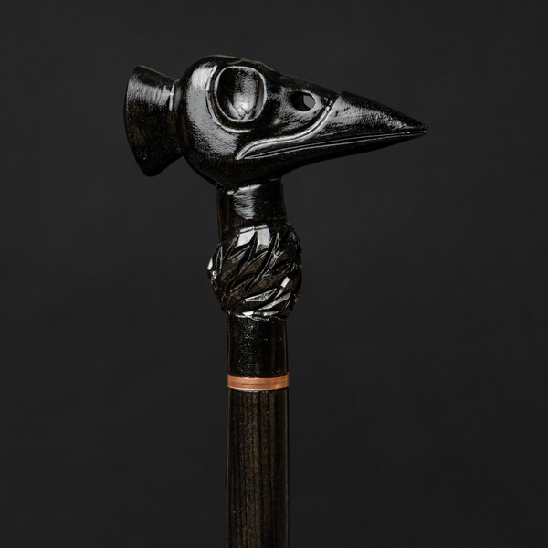 Black Crow Raven Corax Skull Walking Cane Hand Carved | ART