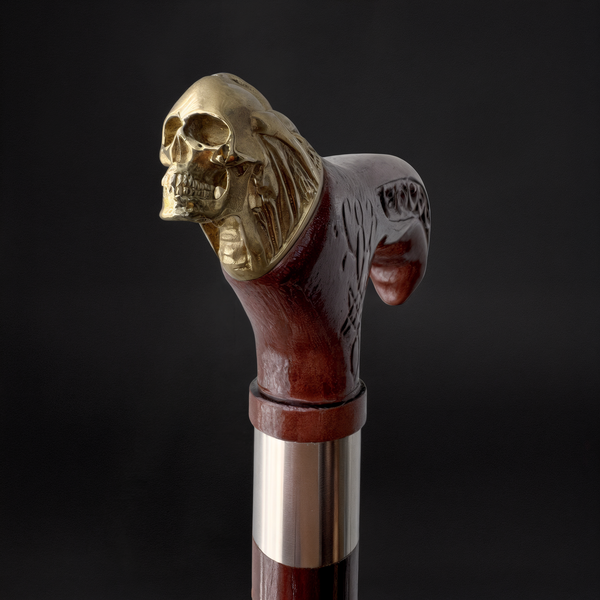 Gothic Walking Cane with Brass Skull Handle Unique Horror Cane