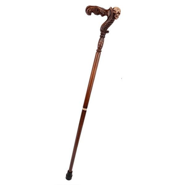 Folding Unique Skull Wooden Walking Cane, Ergonomic Handle