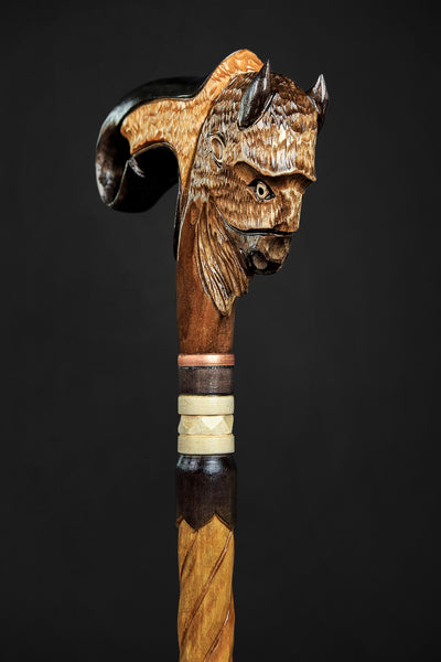 Skull Walking Stick, Hand Carved Hiking Stick, Wood Carving, by