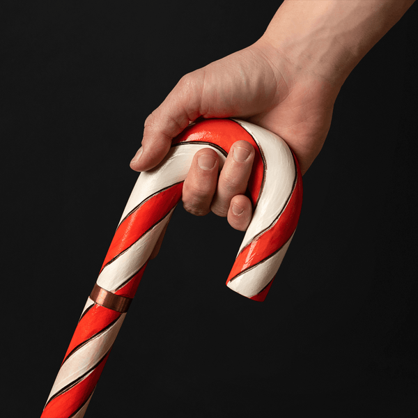 Wooden Candy Walking Cane Christmas, Hand Painted Red White