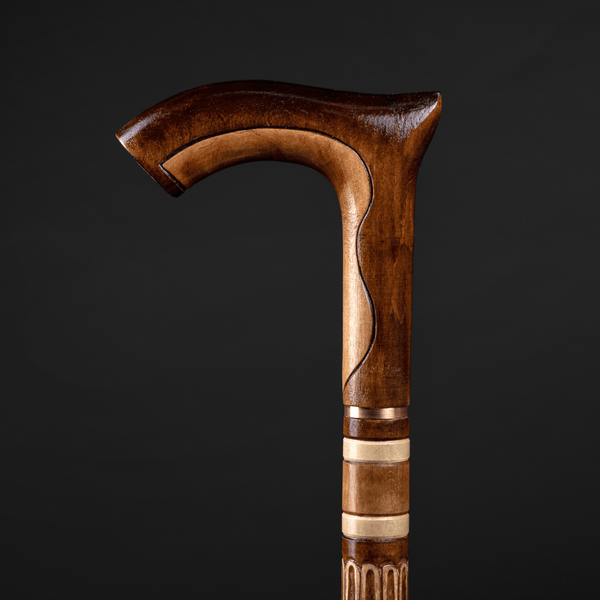 Handmade Wooden Walking Stick Cane – 36 Inch Hand Carved Design For Men, Women, Seniors, Brown