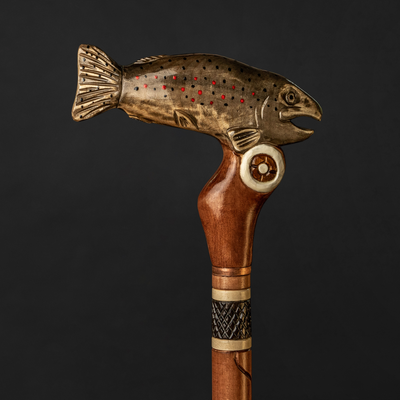 Artisan fish design walking cane