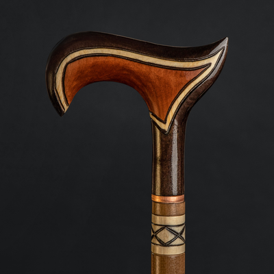 Elegant beige walking stick with acorn hand-carved handle