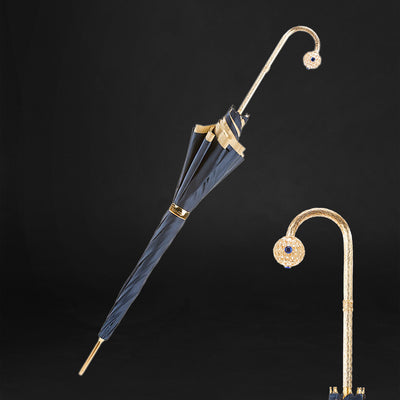 Luxury blue dahlia umbrella for women with refined handle design