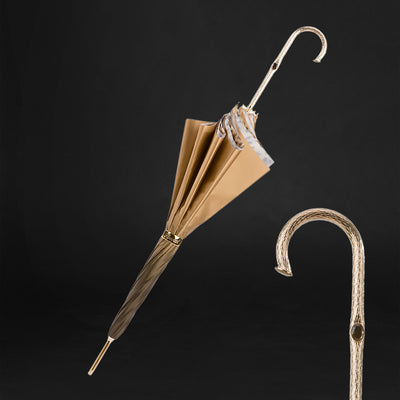 Chic ivory double cloth umbrella with leopard print interior