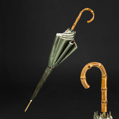 Elegant green umbrella with bamboo handle for women