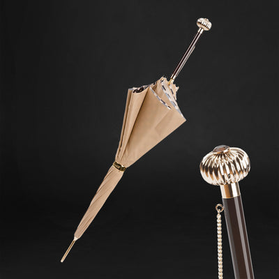 Beige classic designer umbrella with polka dots interior