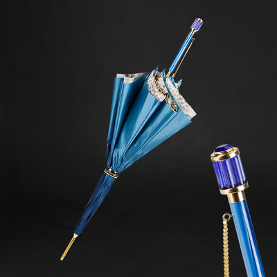 Chic blue double cloth umbrella with exclusive animalier interior