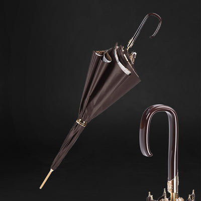 High-quality brown flowered double cloth umbrella for women