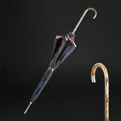 Luxury collectible feathers print blue jeweled handle umbrella for women