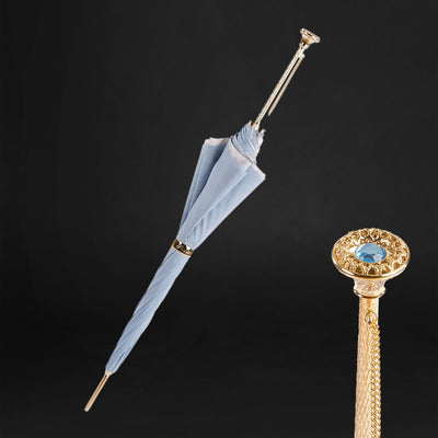 Elegant women's light blue umbrella with butterflies interior