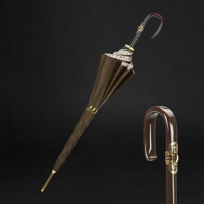 Brown double cloth umbrella with geometric circles interior