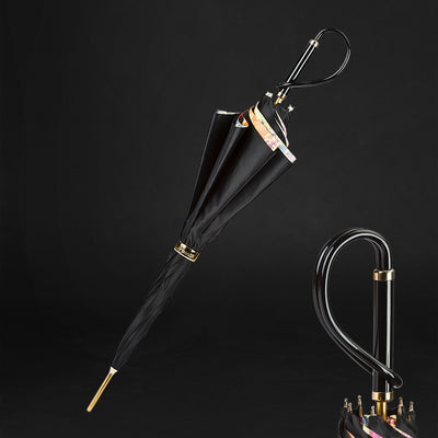 Beautiful flowered double cloth umbrella with black handle