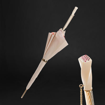 Ivory and pink flowered umbrella with Swarovski® handle