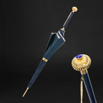 Luxury navy bridle umbrella with jeweled handle