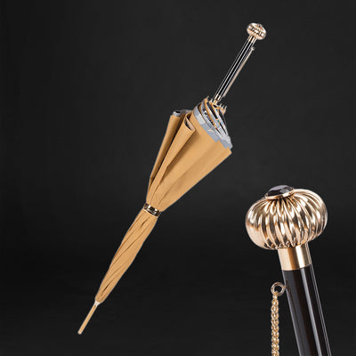 Chic beige double cloth umbrella with printed interior