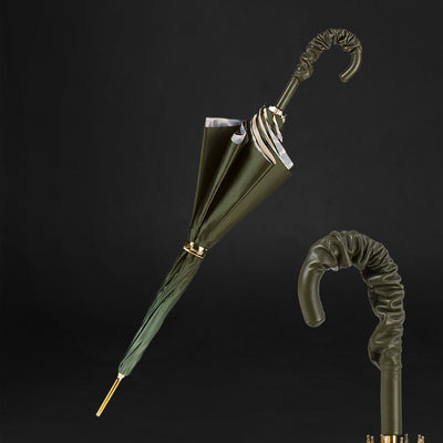 Fashionable olive green umbrella with leopard print interior