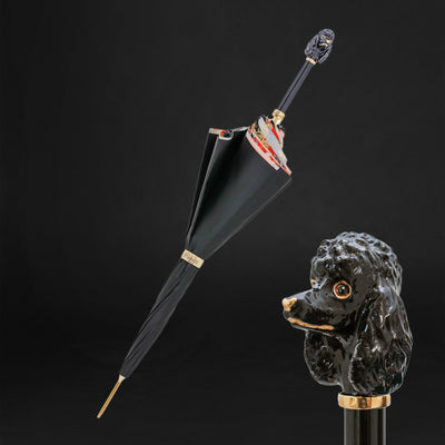 Elegant Chic Poodle Handle Black Umbrella with Printed Interior for Lady