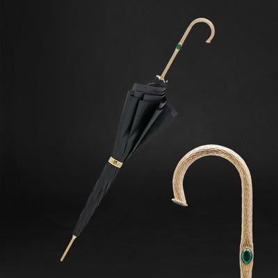 Fashionable black umbrella with unique peacock interior