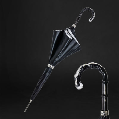 Exclusive handle black umbrella with floral interior for women