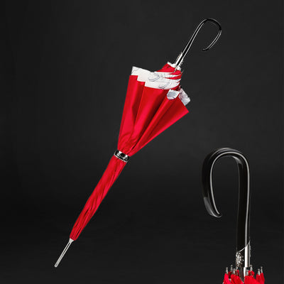 Black umbrella with sunflowers interior and modern red canopy