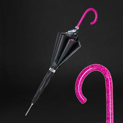 Bright pink handle umbrella with printed interior