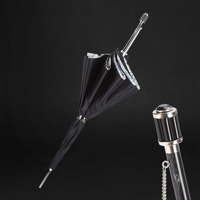 Fashionable black double cloth umbrella with animalier interior