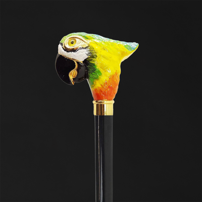 Handcrafted walking stick with parrot figure