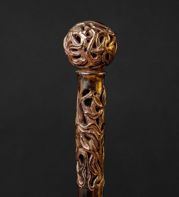 Victorian Antique Walking Stick Presentation Cane Knob Handle Gold-Tone