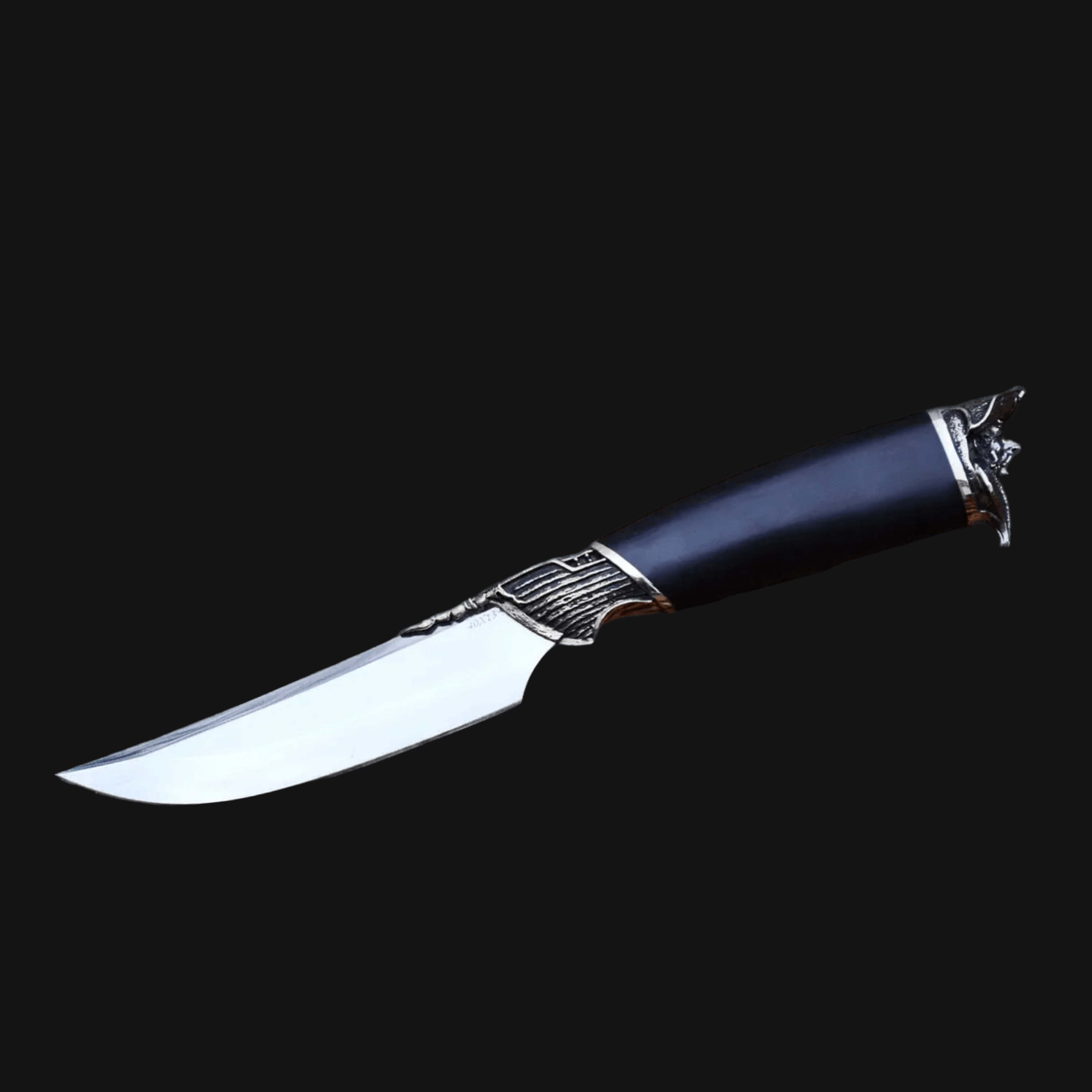 Unique Designer Black Handle Hunting Knife with Leather Sheath