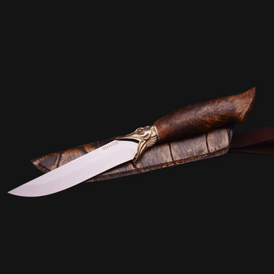 Ivory and Grey Handle Hunting and Fishing Knife with Leather Sheath