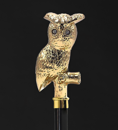 24K Gold Plated Walking Cane with Owl and Swarovski 