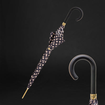 Exclusive Stylish Umbrellas with Beige Polka Dots and Wooden Handles