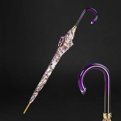 Fashionable purple handle umbrella with chains print