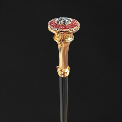 Amazing walking stick with red, white, and black crystals