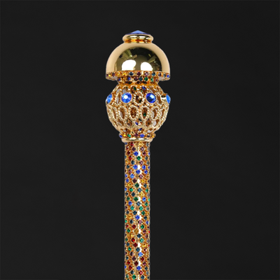 Chic Golden 24K Gold-Plated Walking Cane with Crystals