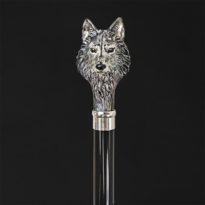 925 silver plated walking stick with wolf design
