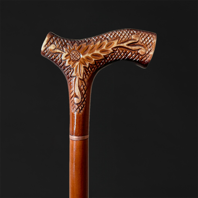 Victorian Style Red Wooden Walking Stick, Artwork Cane Staff