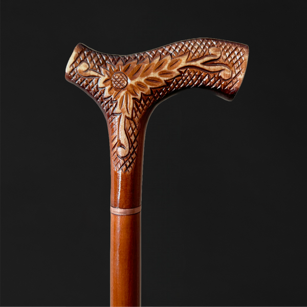 Victorian Style Red Wooden Walking Stick, Artwork Cane Staff