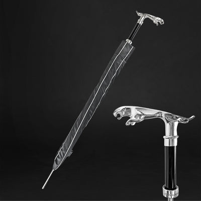 Men's designer black umbrella with animal handle