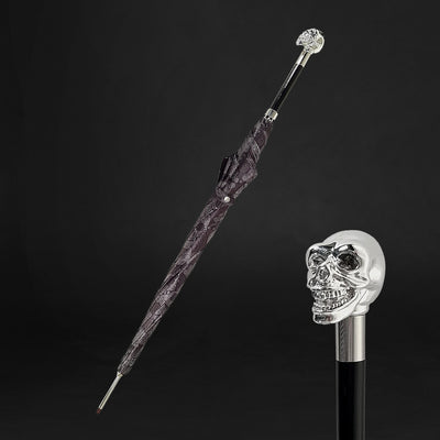 Luxury skull handle grey and black umbrella for men