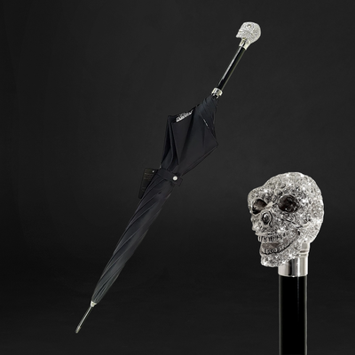 Elegant men's umbrella with Swarovski skull handle