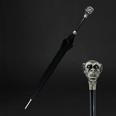 Luxury umbrella with hand-painted monkey handle