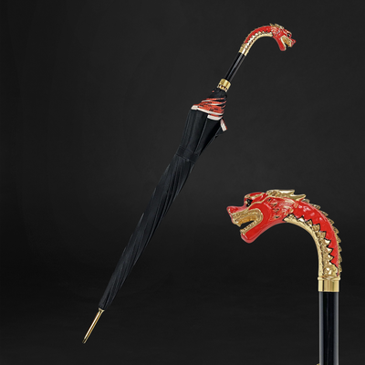 Red dragon enameled handle umbrella