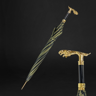Premium gents pinstripe umbrella with gold-plated jaguar handle