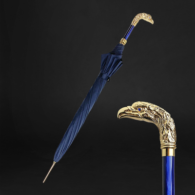 Elegant blue umbrella with 24K gold eagle handle
