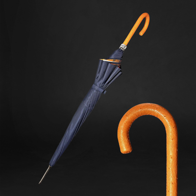 Navy blue men's umbrella with ostrich leather handle
